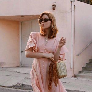 Kristinit Pink Dot Ruffle Sleeve Dress